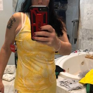 Yellow floral print tennis tank built in bra